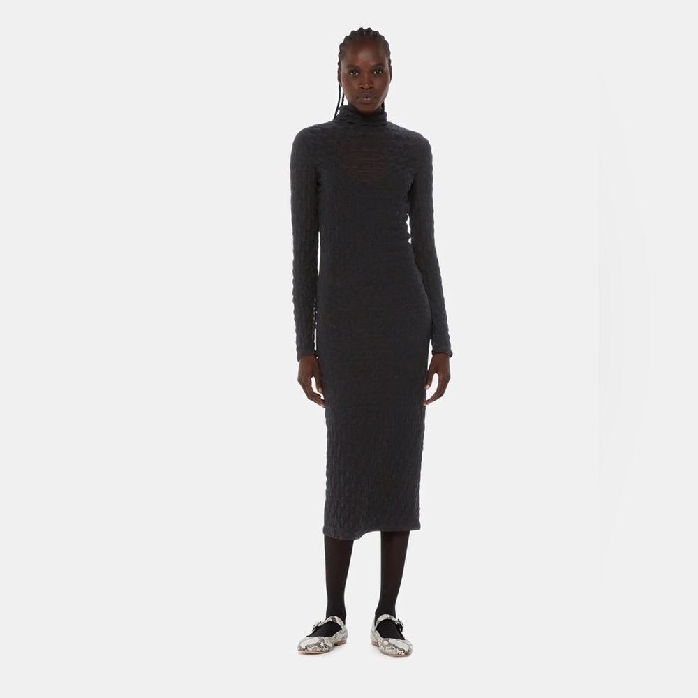 Whistles Women's High-Neck Long-Sleeve
Textured Knit Midi Dress Sz 6